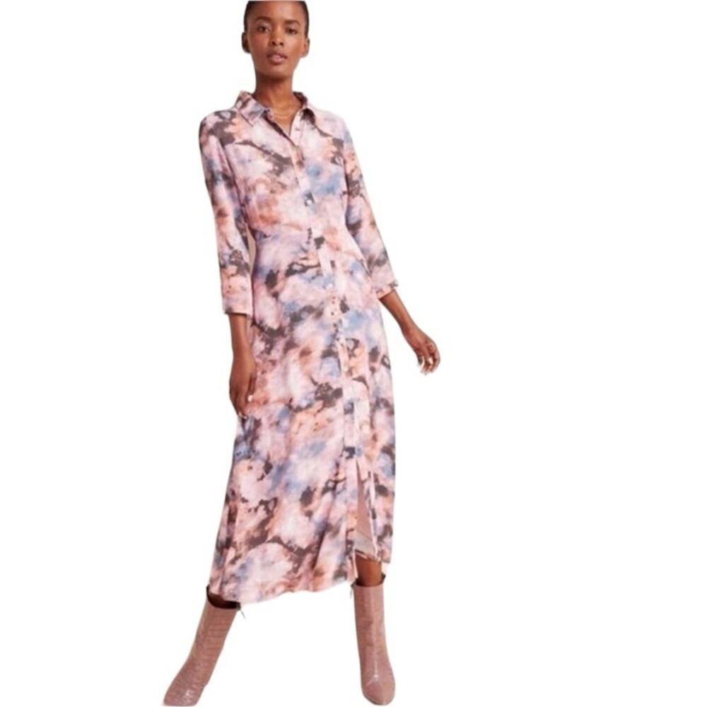 Dolan Anthropologie Cora Oink Gray Button Down Midi Shirtdress size large